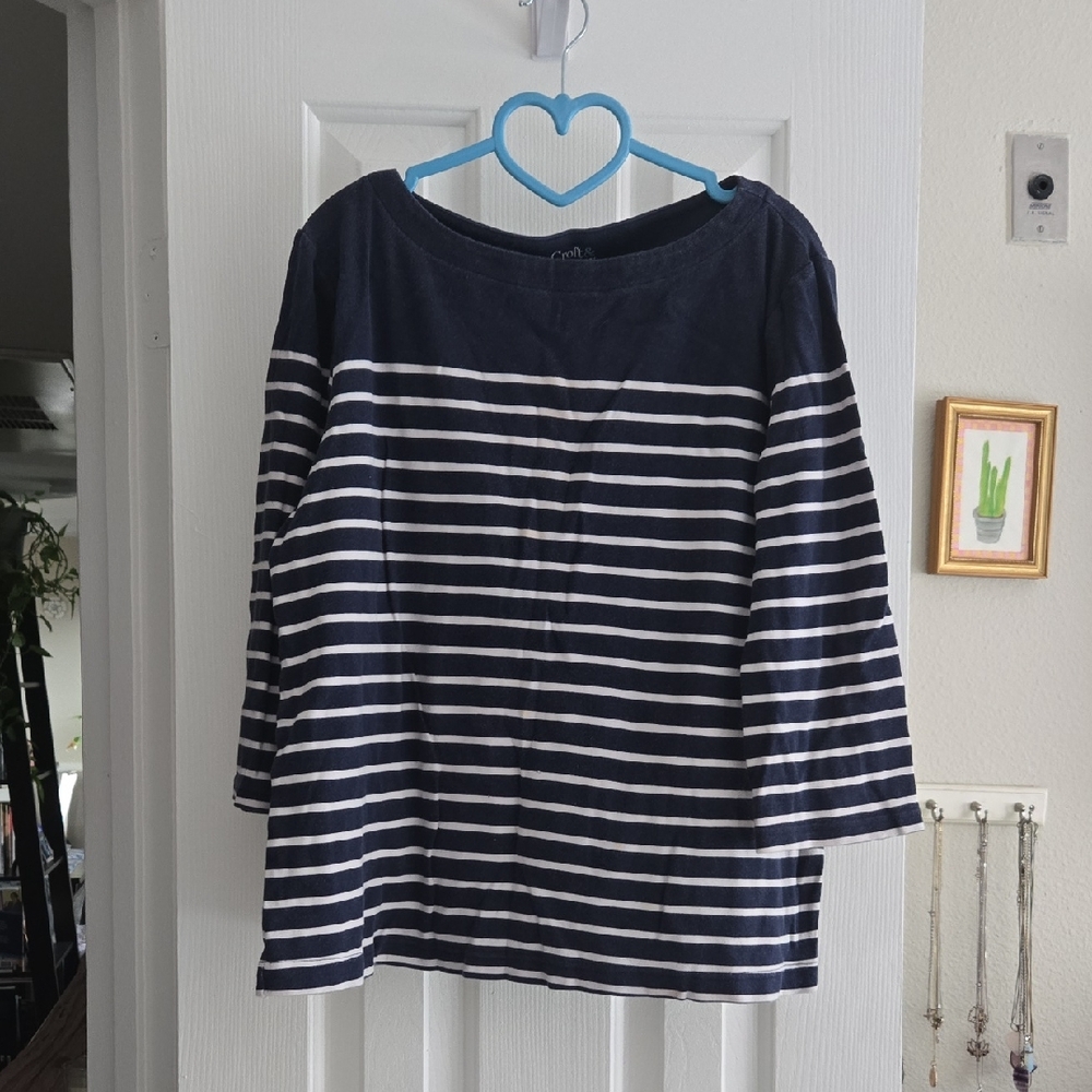croft & barrow Navy and White Striped 3/4-Sleeve Tee-lg Petite